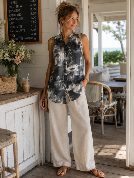 Eileen Fisher Tops - Eileen Fisher 100% Silk Sleeveless Sheer Blouse